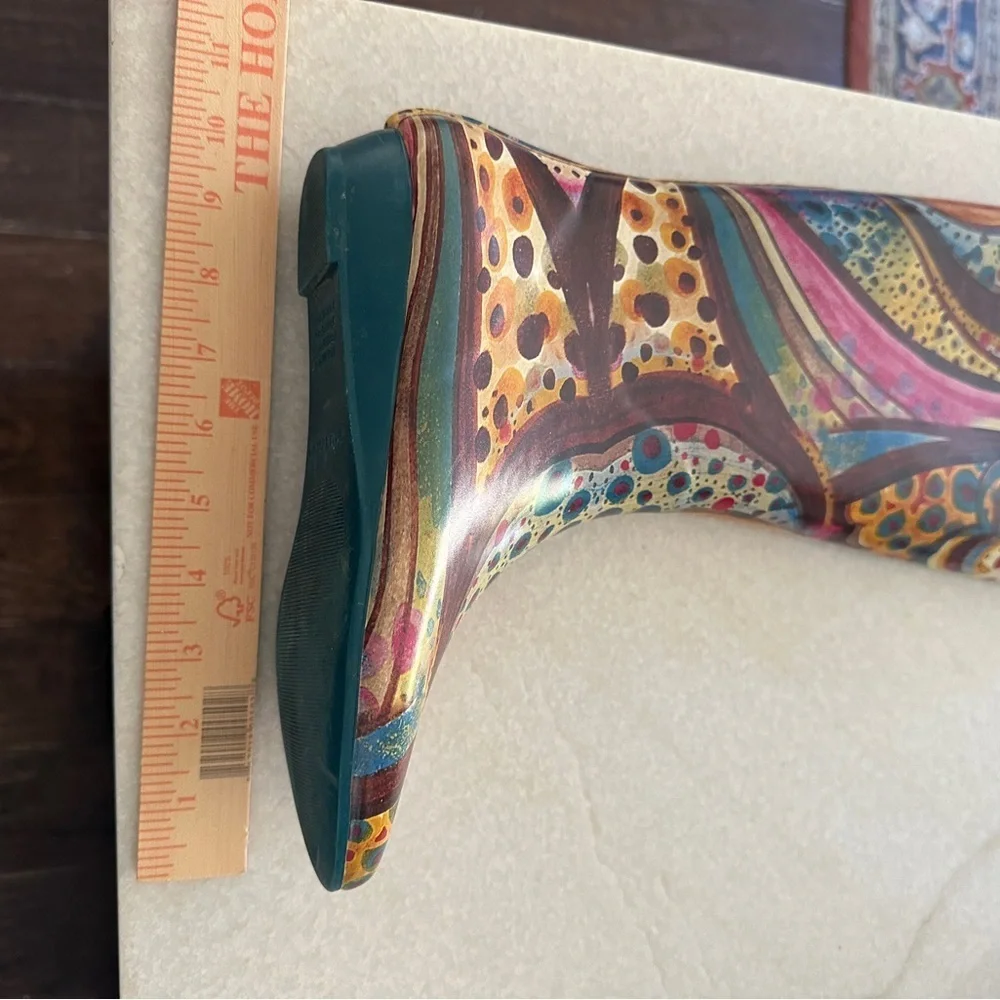 Rare Jeffery Campbell Colorful Watercolor Women's Rain Boot size 7